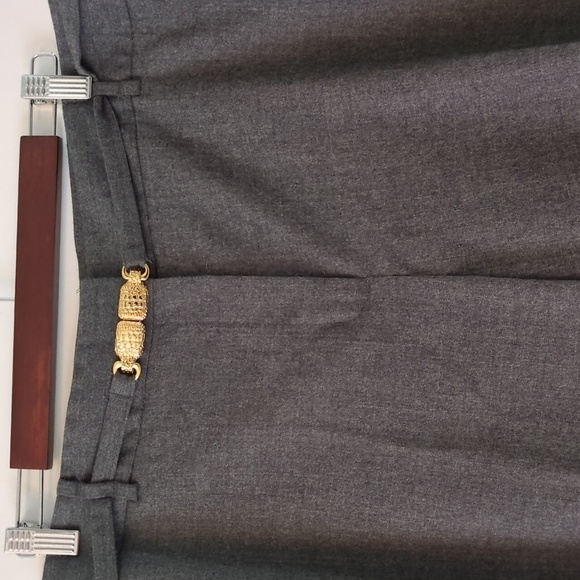 Talbots Heritage linedWool wide leg office career Gray Trousers belt Gold Accent - Picture 3 of 6